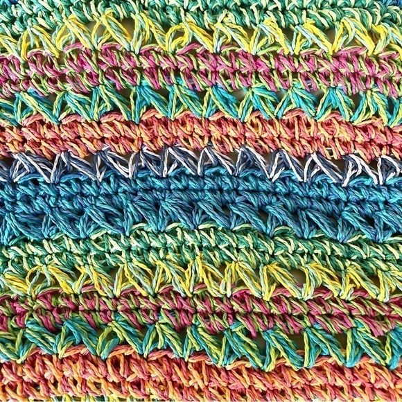 Chico's Straw Woven Multicolor Beach Tote Purse Lined Wood Handles - Picture 2 of 11